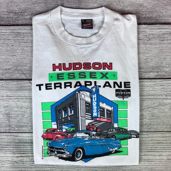 Vintage 1990s Hudson Essex Car Shop Single Stitch T-shirt - Picture 1 of 7